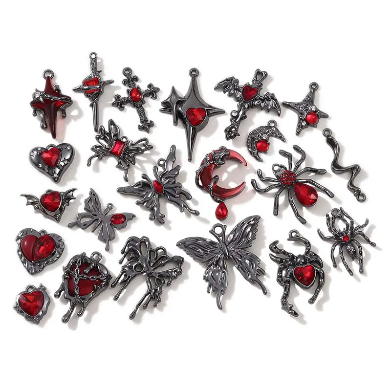 10pcs Dark Gothic Retro Black Butterfly Spider Cross