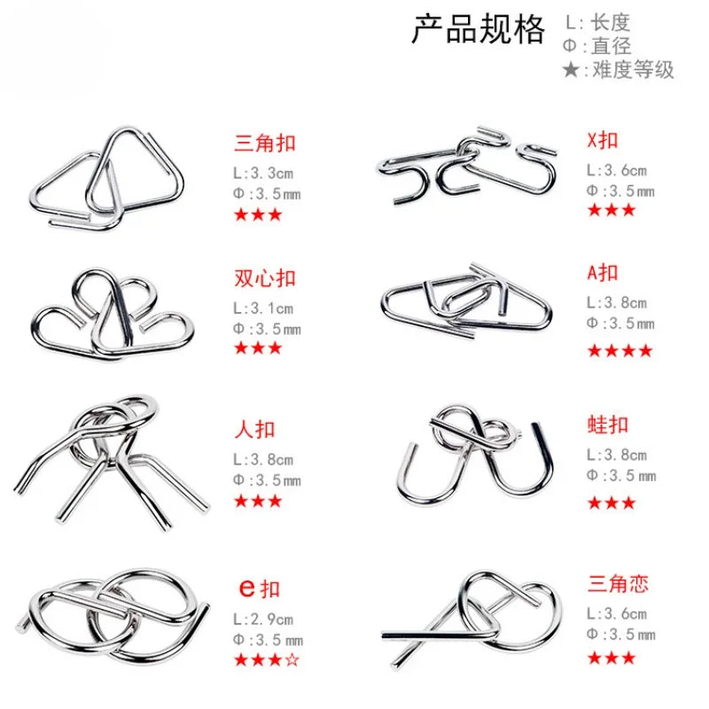 8Pcs Set Metal Montessori Puzzle Wire Mind Brain Teaser Puzzles Children Adults
