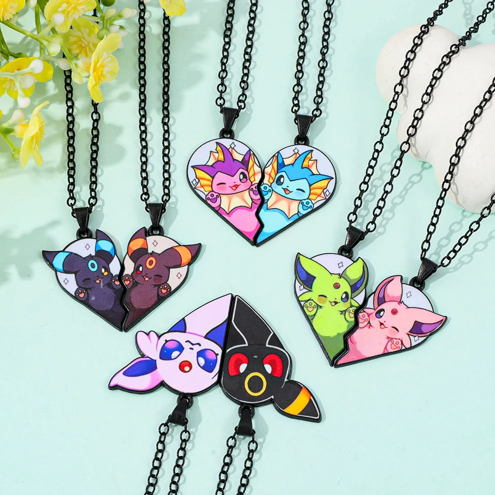 2-piece Cute Eevee Cartoon Pendant Necklace Metal