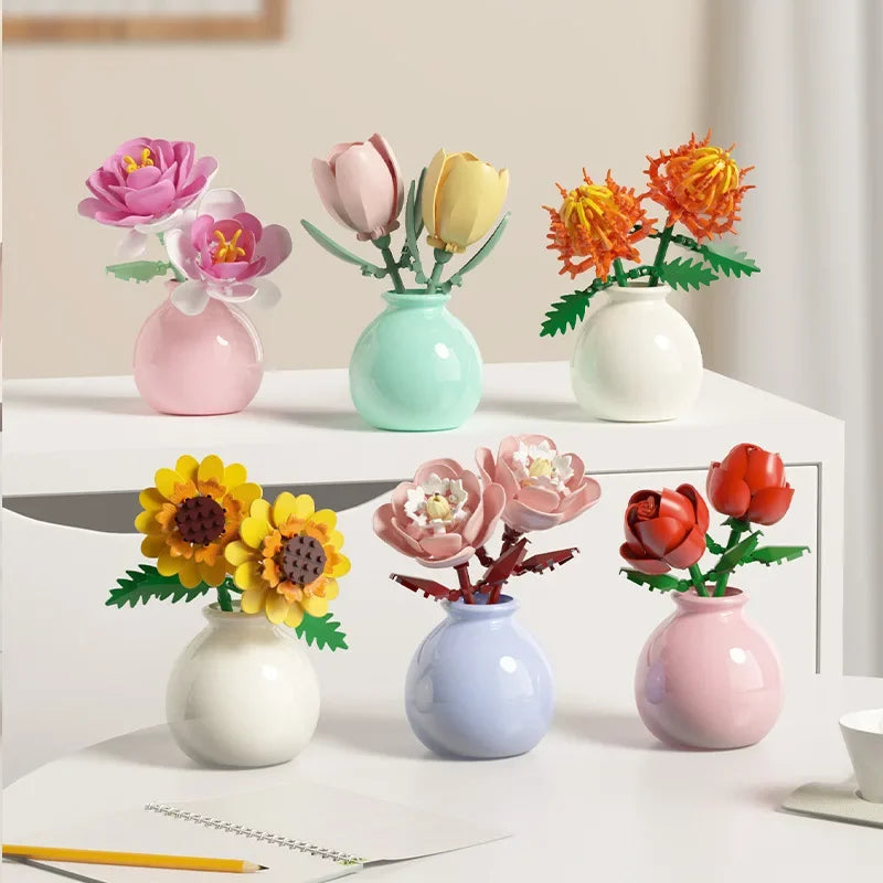 Flower Pot Plant Building Blocks Home Decoration