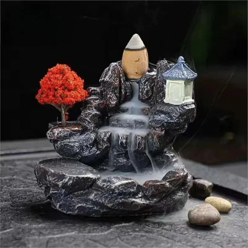 Backflow Incense Burner Mountain River Waterfall Aroma Smoke Zen Censer