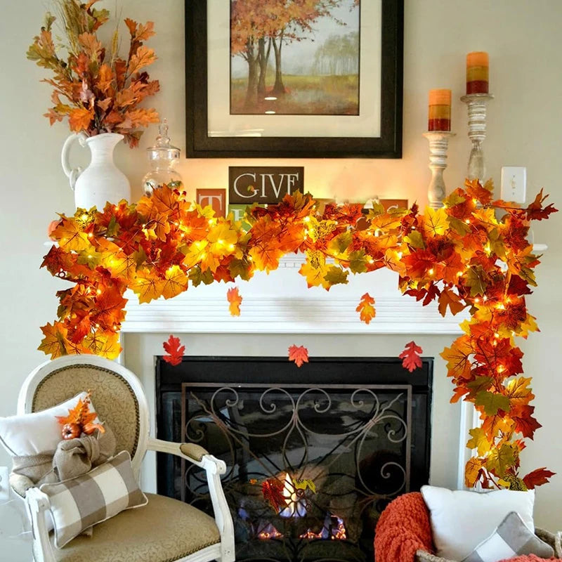 200CM Autumn Artificial Maple Leaf Wreath Fake Leaf Plant Vine Home