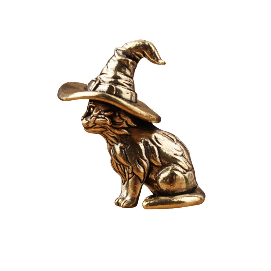 Cute sorcerer Cat Small Statue Creative Solid Brass Childish Animal Kitten