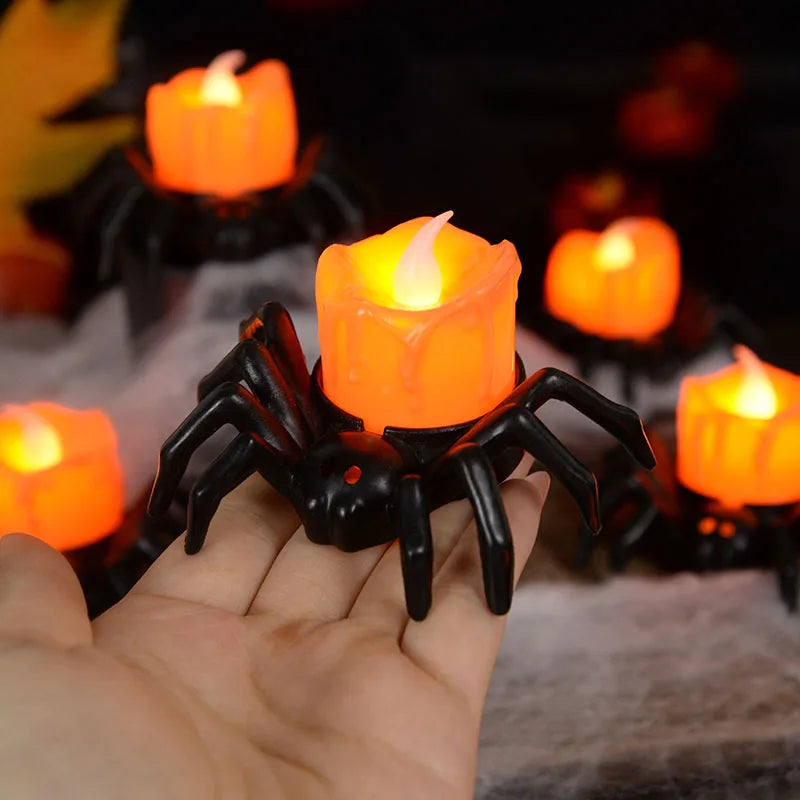 1PCS Halloween Decorations LED Candle Light Plastic Spider Pumpkin Lamp Home