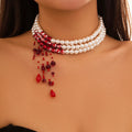 Multilayer Vintage Red Blood Pattern Tassel Necklace