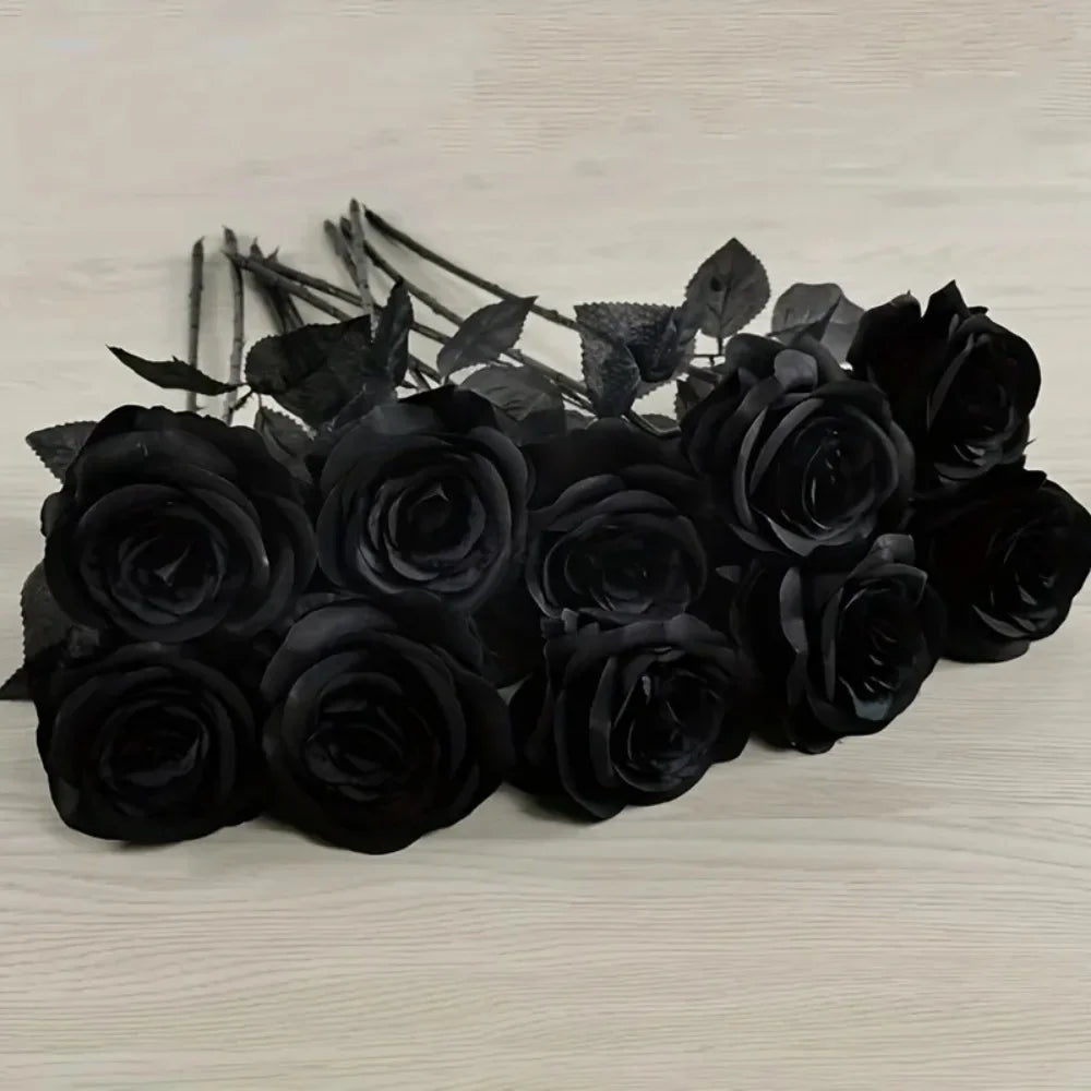 5 10pcs Artificial Black Roses Home Decor Long Stem Fake Flowers No Vase