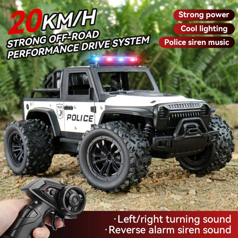 ZWN 1:16 Alloy High Speed Off-Road Police Truck RC Car Music Sound LED