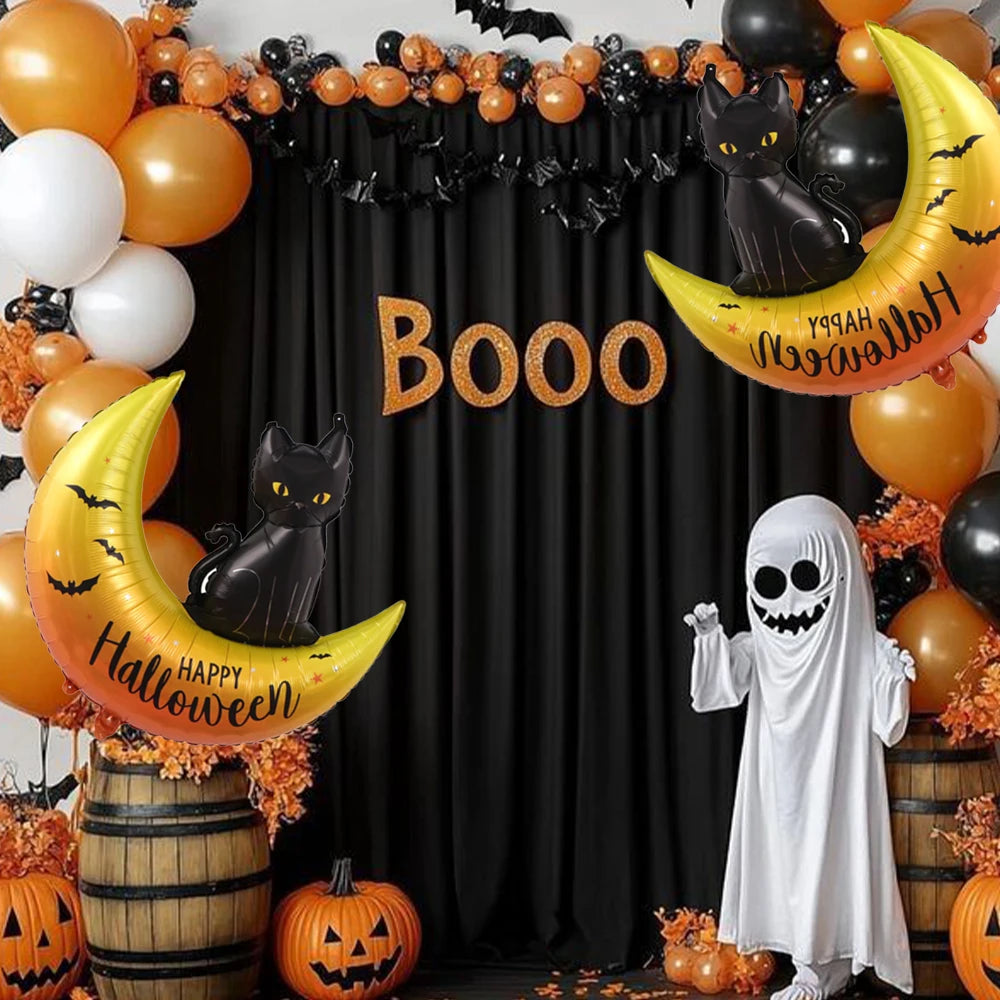 2pcs Black Cat Moon Balloons Happy Halloween Party Decoration