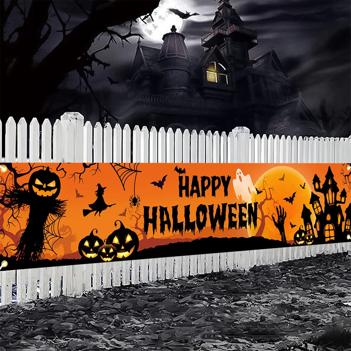 Happy Halloween Outdoor Banner Halloween Decoration Home Pumpkin Bat Print