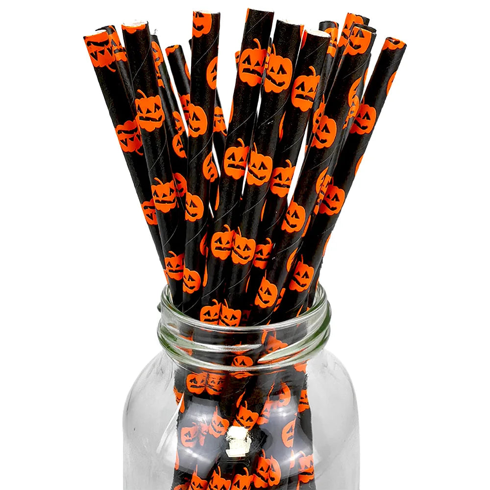 25 50 100pcs Halloween Theme Disposable Paper Straws Spider Skull Pumpkin