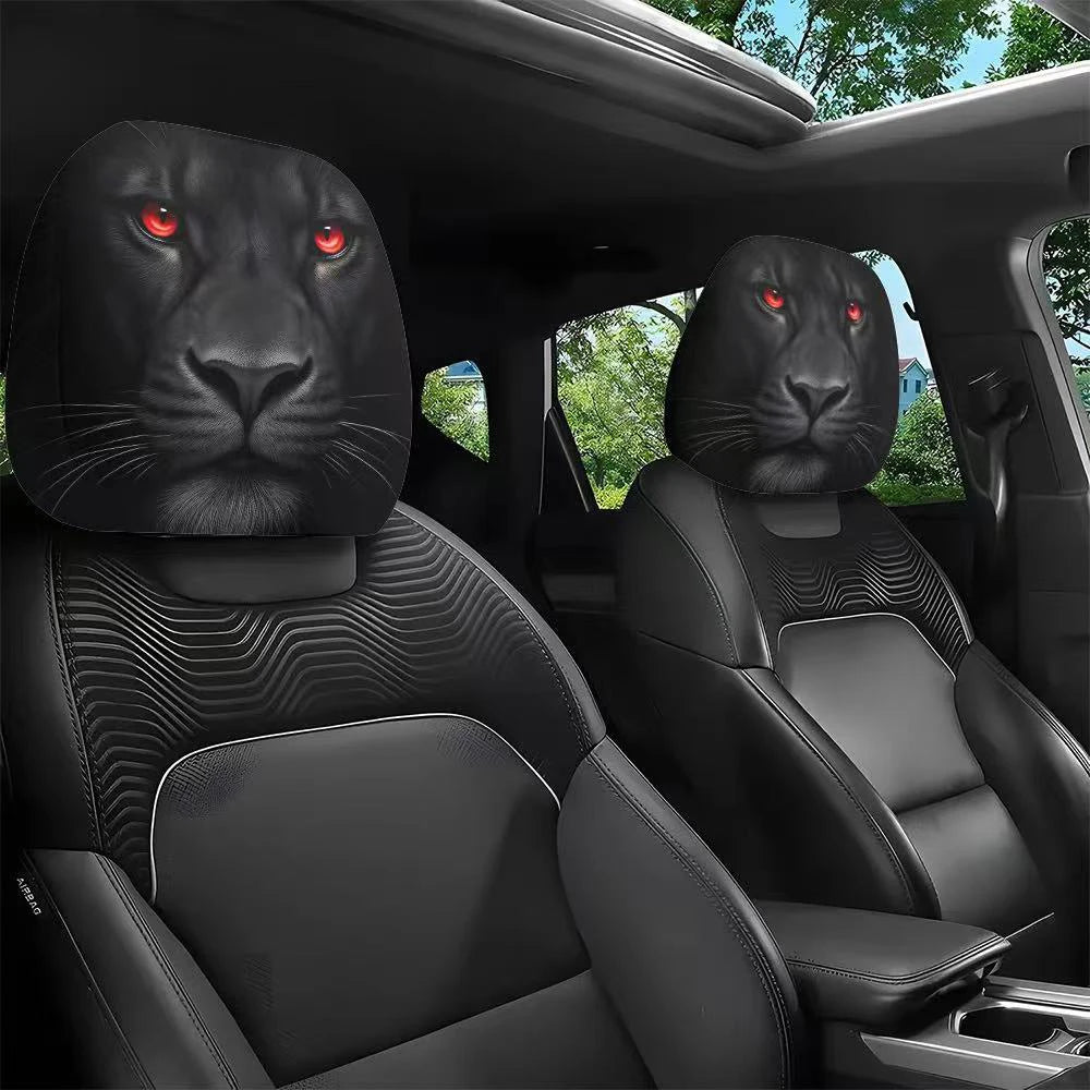 2PCS Funny Slanted Eyes Cartoon Print Car Headrest Halloween Christmas Holiday