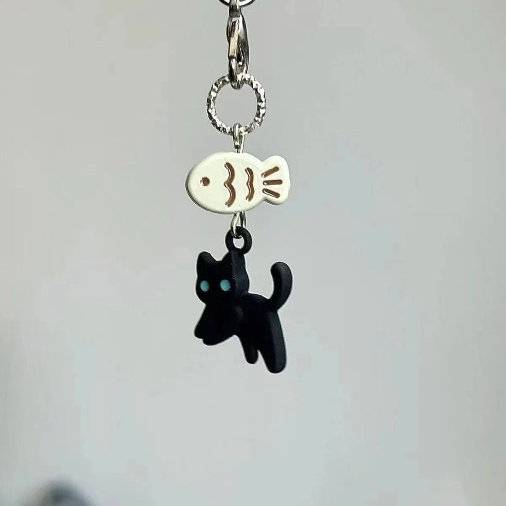 Cute Black Cat Keychain Cartoon Mobile Phone Charm