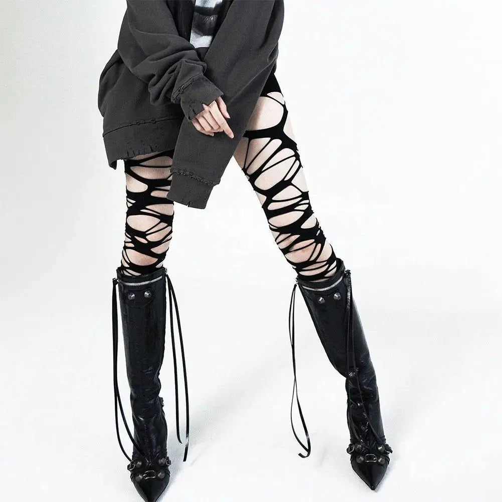 Punk Y2k Women's Ripped High Waist Stockings Tights
