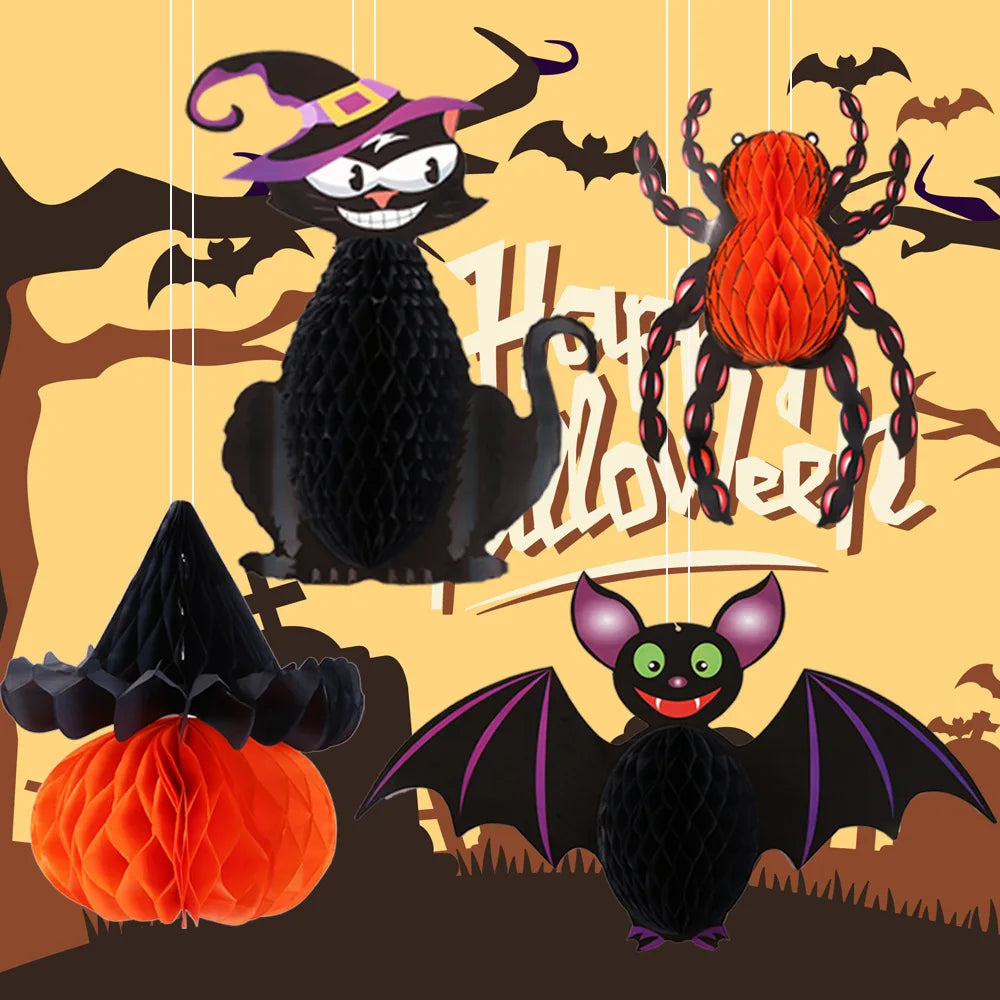 Halloween Honeycomb Bat Hanging Ornaments Spider Decor Mall Windows Scene Setup