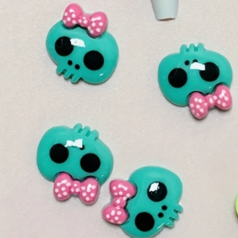 10pcs Macaron Color Skull Bow Skeleton Resin Handmade