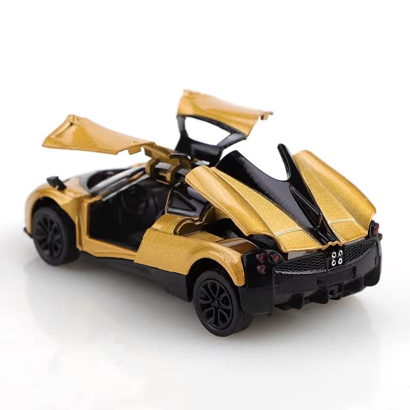 1 43 Scale Gold Pullback Racing Car Die-Cast Metal Three Doors Open
