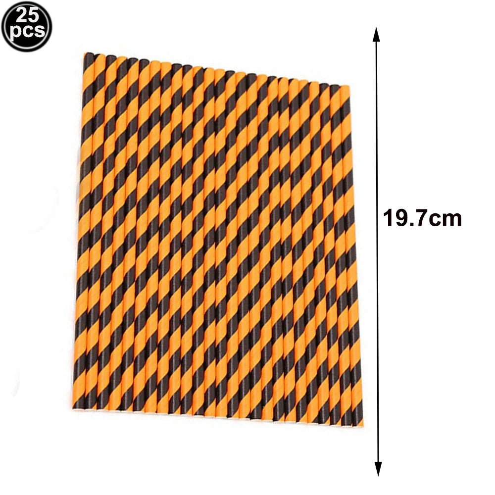 25 50 100pcs Halloween Theme Disposable Paper Straws Spider Skull Pumpkin