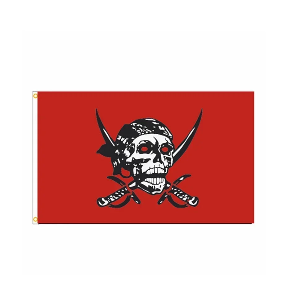 Red Skull Pirate Flag 90x150cm Jolly Roger Polyester Banner Halloween Decor