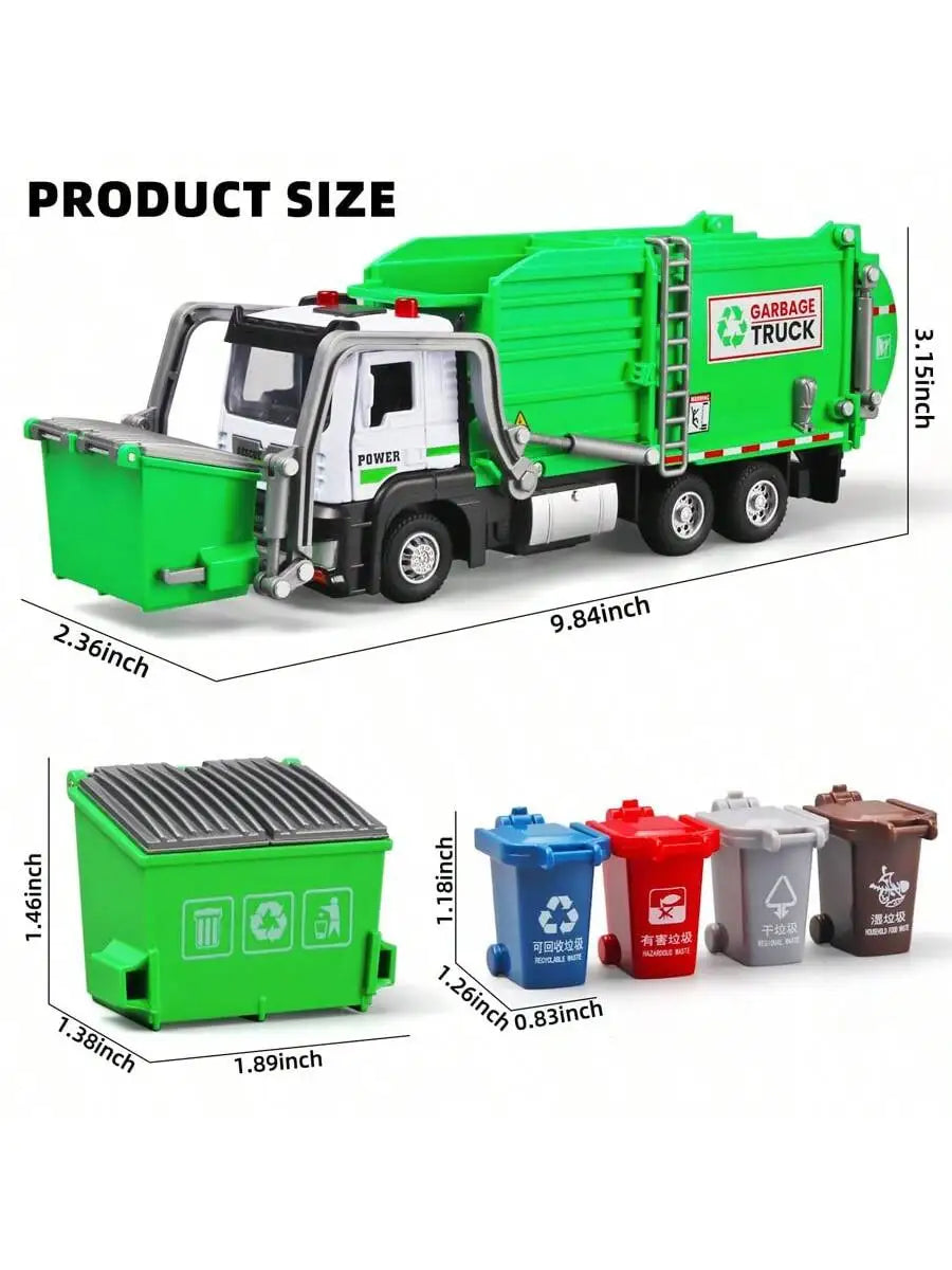 Realistic Garbage Truck Toy Set Trash Can STEM Learning Cards Interactive