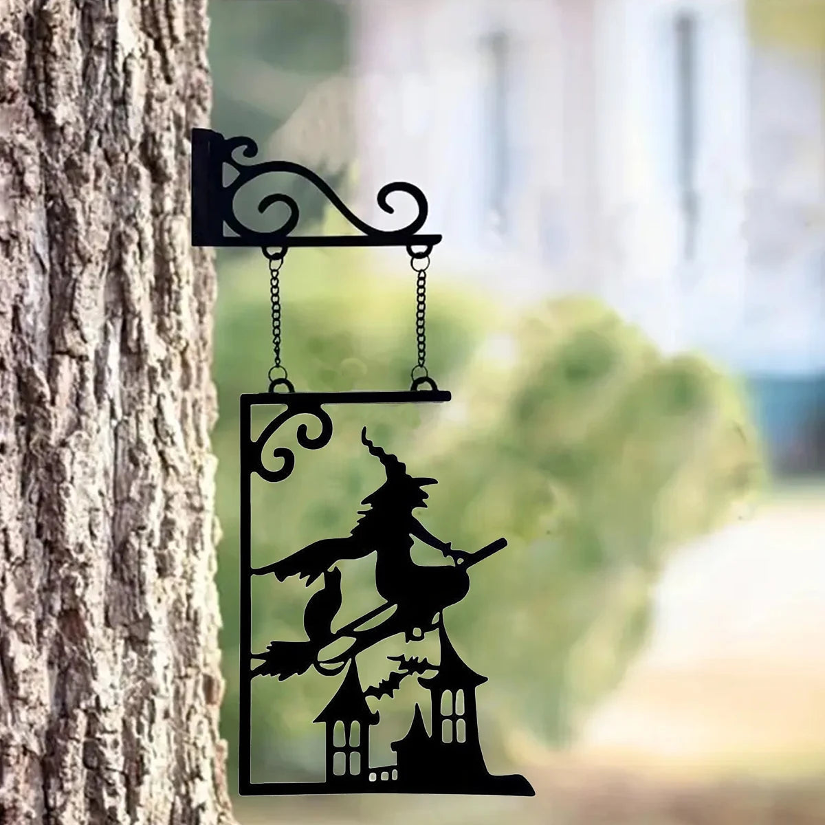 Halloween Silhouette Metal Sign Witch Yard Sign