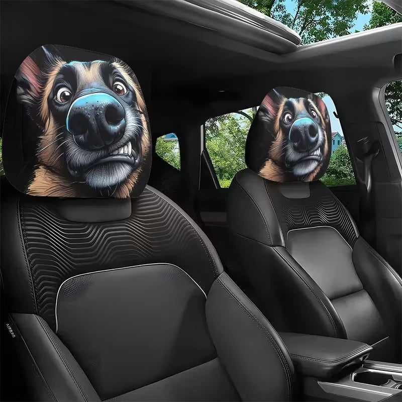 2PCS Funny Slanted Eyes Cartoon Print Car Headrest Halloween Christmas Holiday