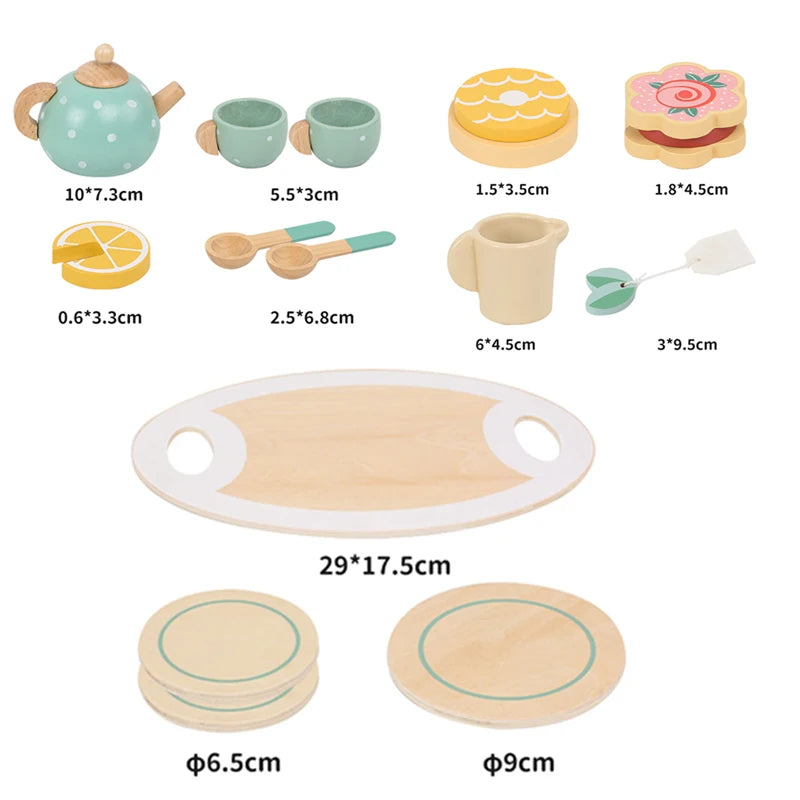 Kids Wooden Tea Set Play House Pretend Make Tea Teapot Teacup Afternoon