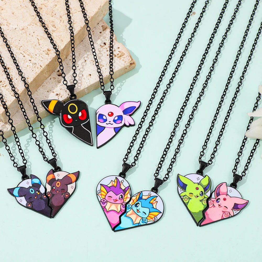 2-piece Cute Eevee Cartoon Pendant Necklace Metal