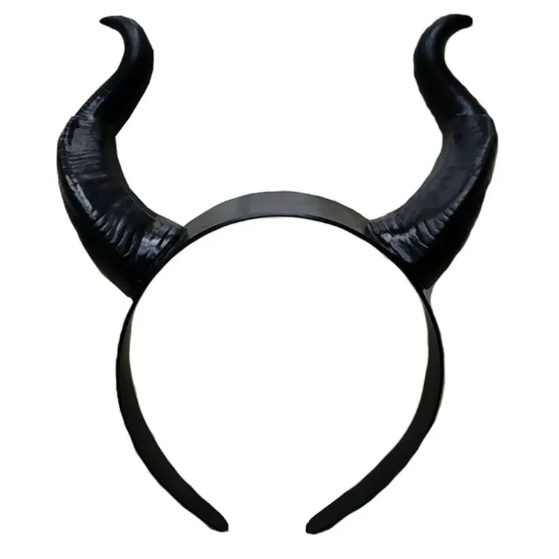 Women Black Queen Witch Demon Horns Headpiece Cosplay Animal Antelope Devil