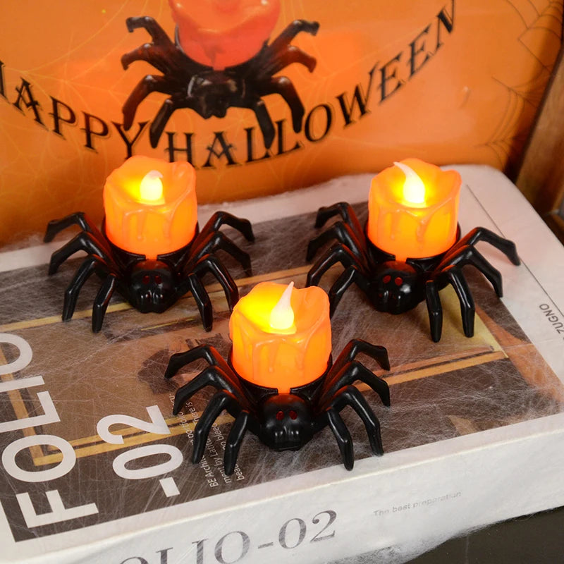 1PCS Halloween Decorations LED Candle Light Plastic Spider Pumpkin Lamp Home
