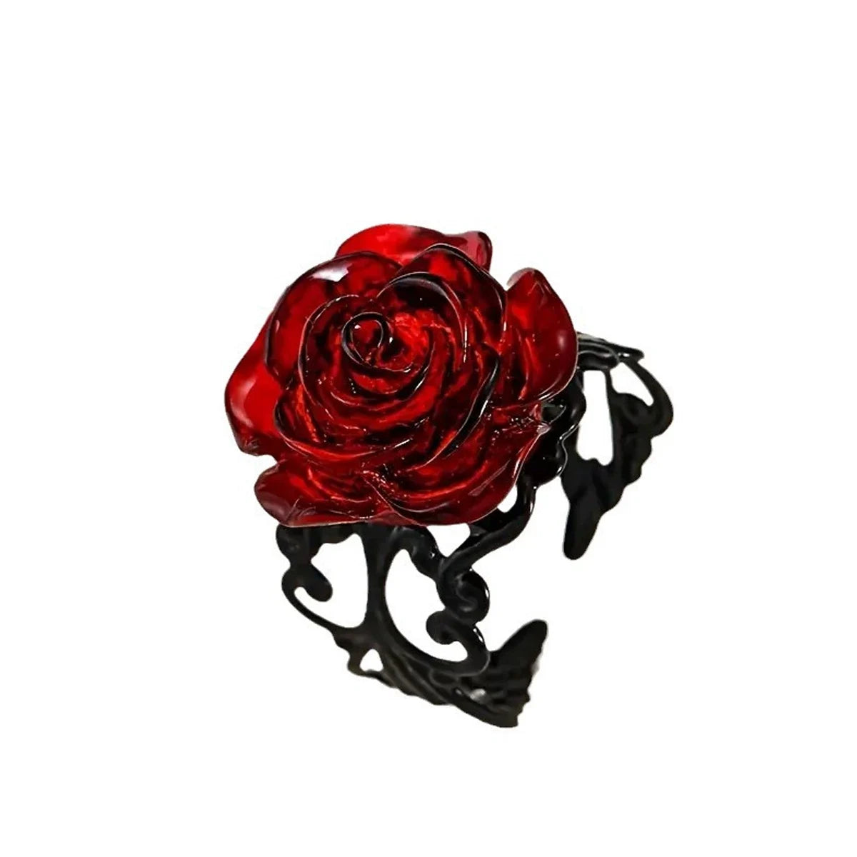 Punk Gothic Red Rose Ring Ornate Black Vine Witch