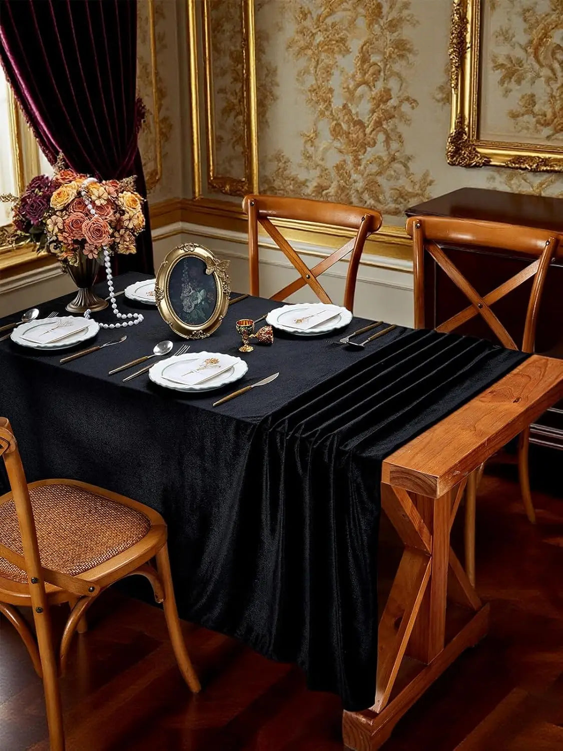 Black Velvet Tablecloth Halloween Party Table Cover