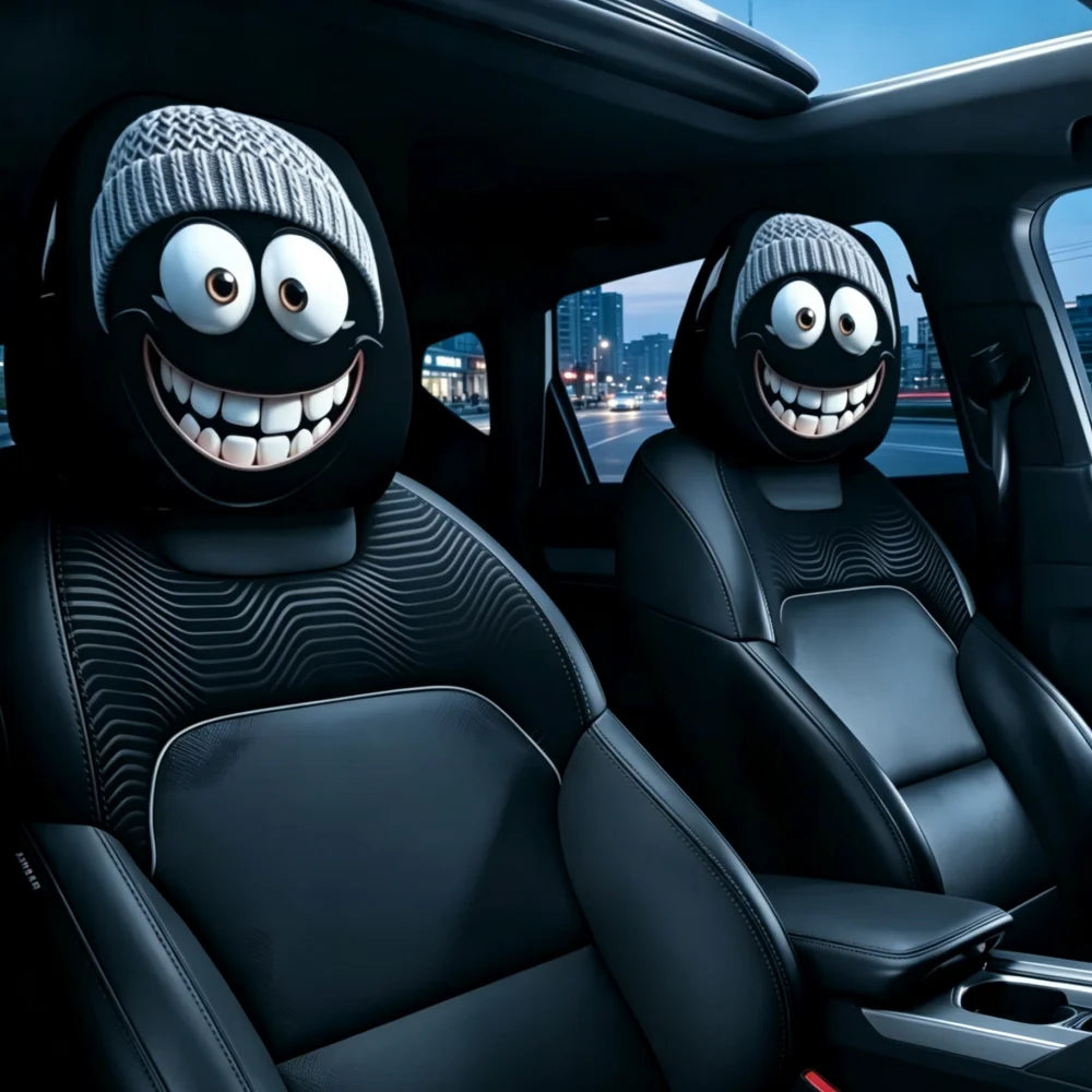 Universal Funny Emoji Meme Car Print Headrest Pillow Cover - Fun Quirky Car Headrest Accessory