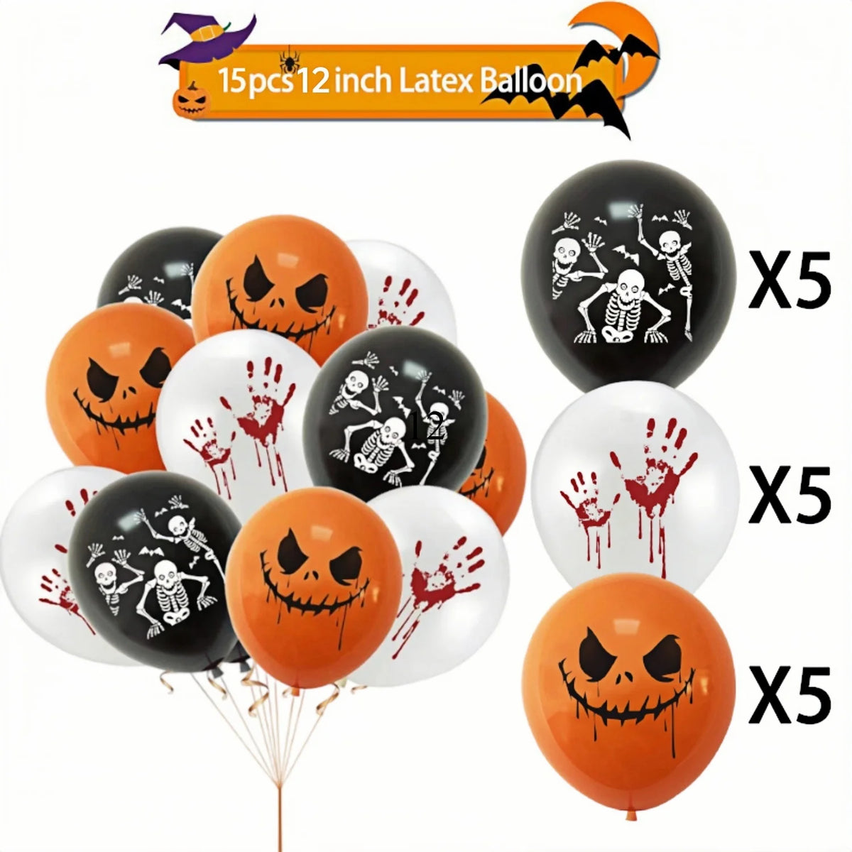 12-30pcs 12 In Latex Balloons 3 Styles Bloody Hand Skull Scary Expression Balloons