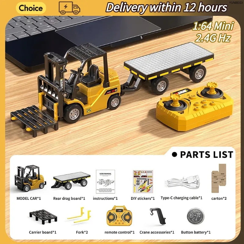 1:64 Remote Control Alloy Truck Forklift Trailer Worktop Mini Bluetooth RC