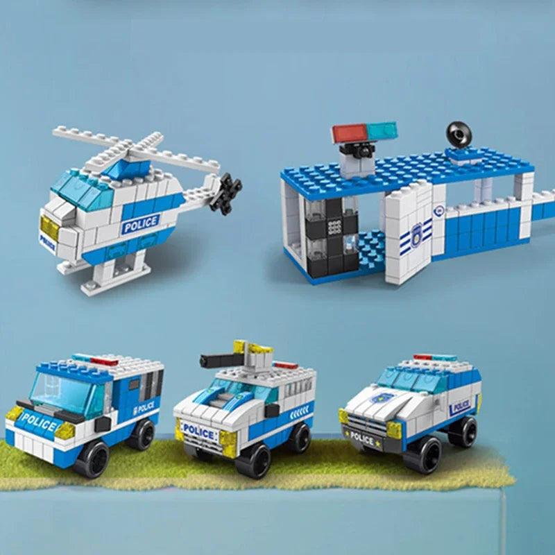 6in1 Police Sports Car Fire Engine Mini Loader Truck Plane Classic City Model