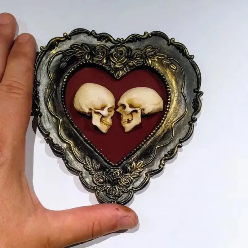 Framed Miniature Realistic Human Skulls Romantic Love Resin Skull Ornament