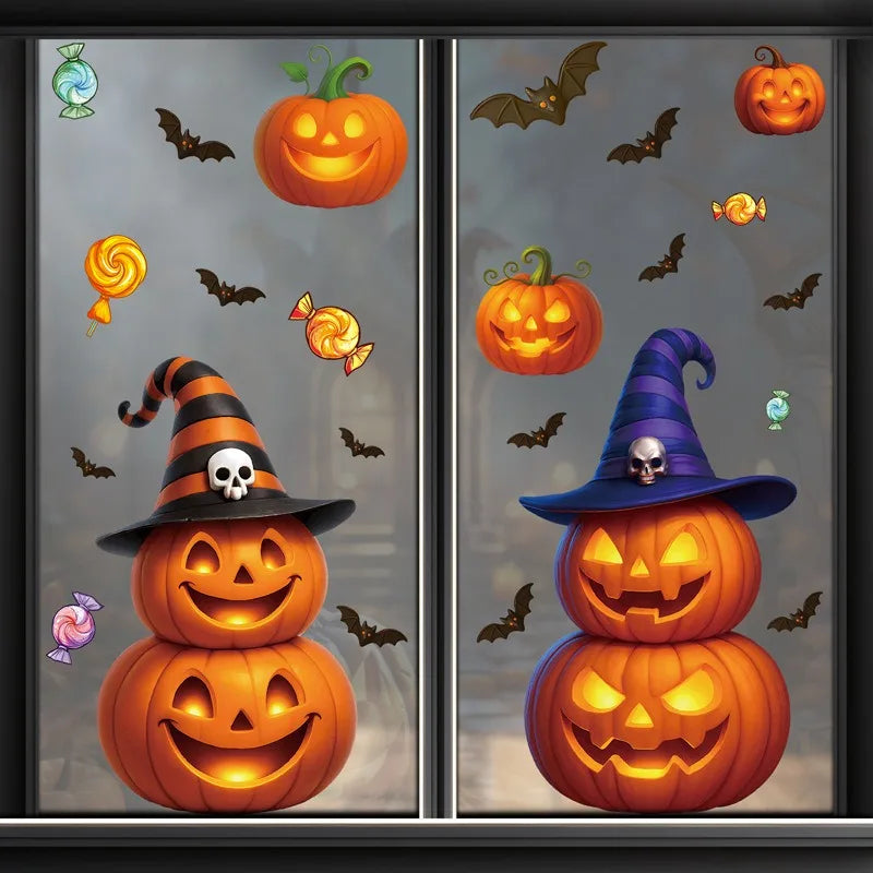 Halloween Window Glass Stickers Cartoon Pumpkin Bat