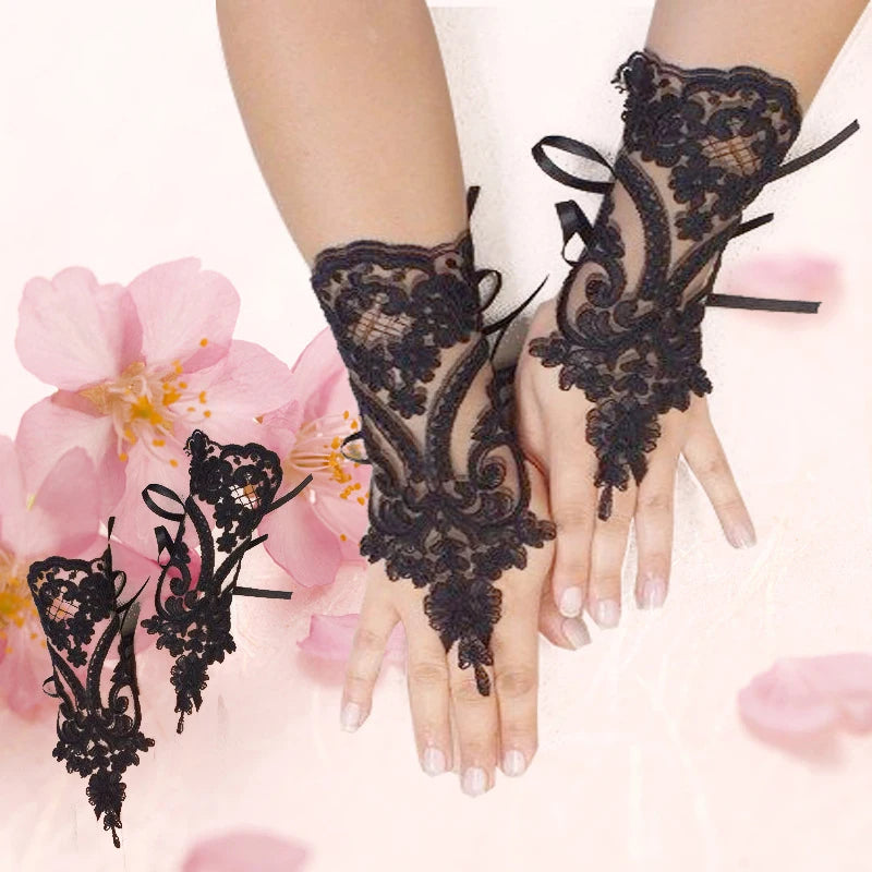 New Women Wedding Fingerless Gloves Lace White Black High Quality Mittens