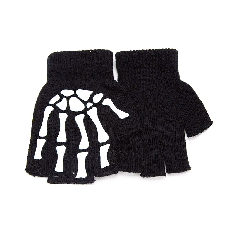 New Adult Kids Halloween Skeleton Skull Half Finger