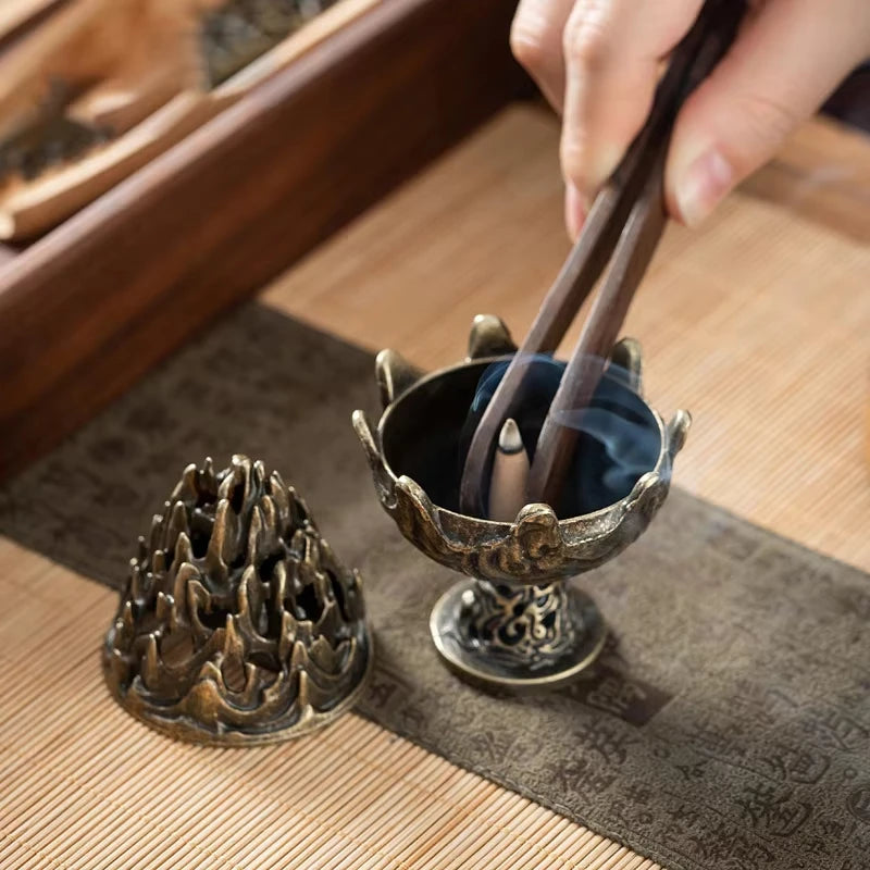 Vertical Incense Burner Mini Alloy Hollow Incense Holder Portable Tabletop