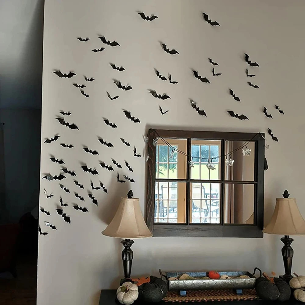 Halloween Bats Decorations 3D Pvc Bat Wall Black Bats Wall Stickers Scary