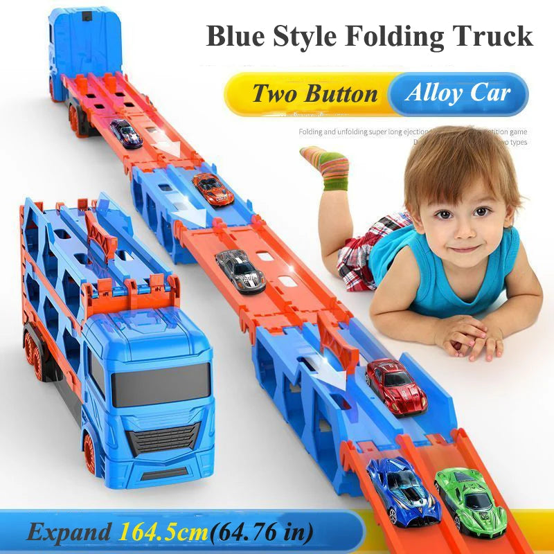 Large Car Transporter Truck Folding Track Racing Vehicle Kids Competitive Games
