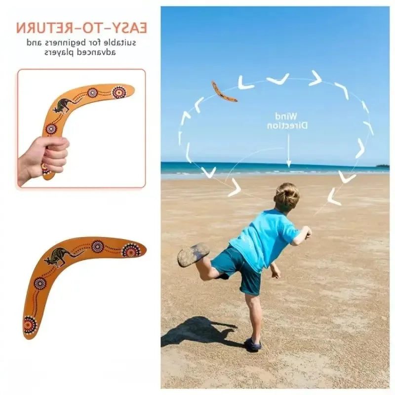 Wooden V-Type Kangaroo Print Boomerang Outdoor Throwing Sports Beach Yard