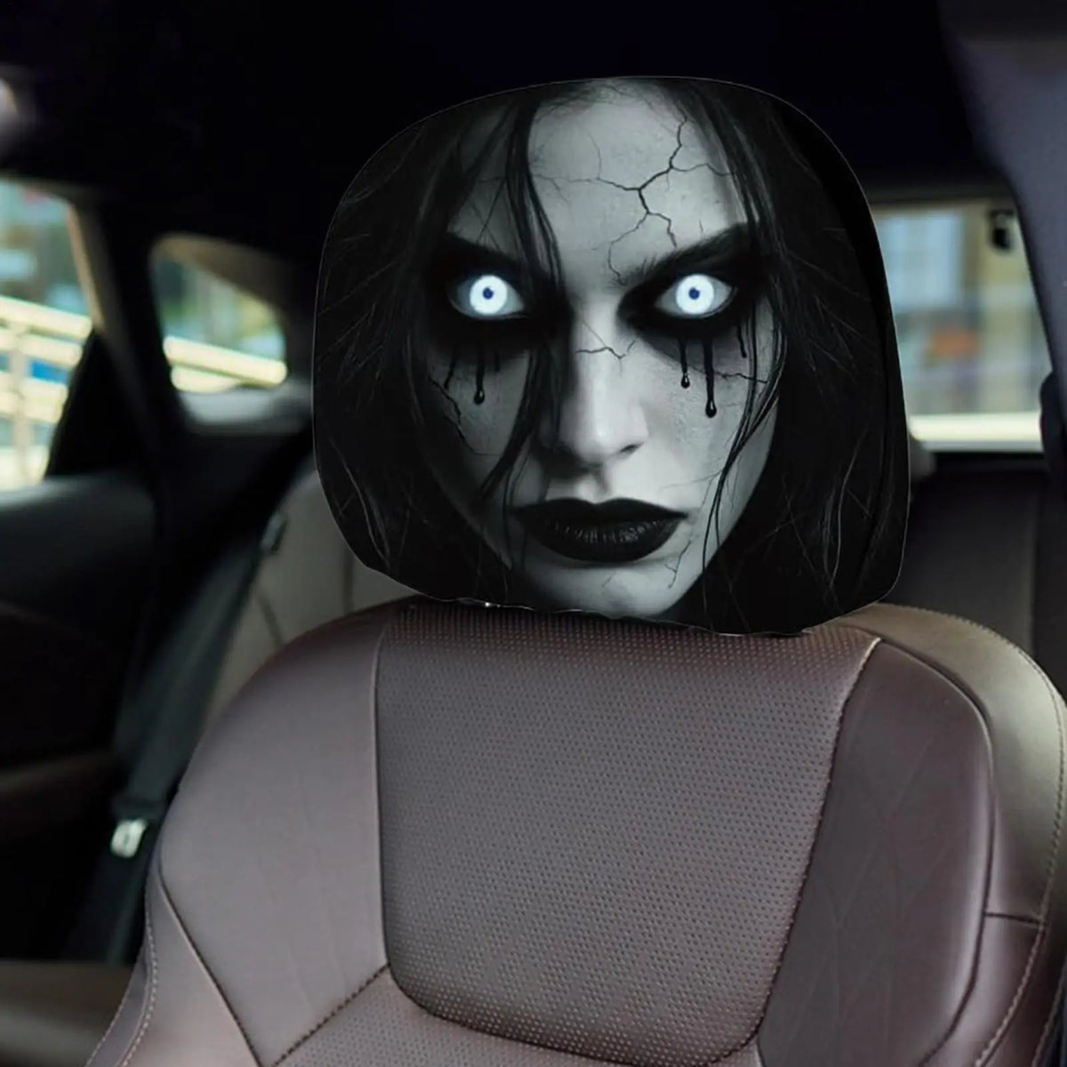 2pcs Scary Headrest Cover Halloween Decoration Accessories Hilarious Car Cover