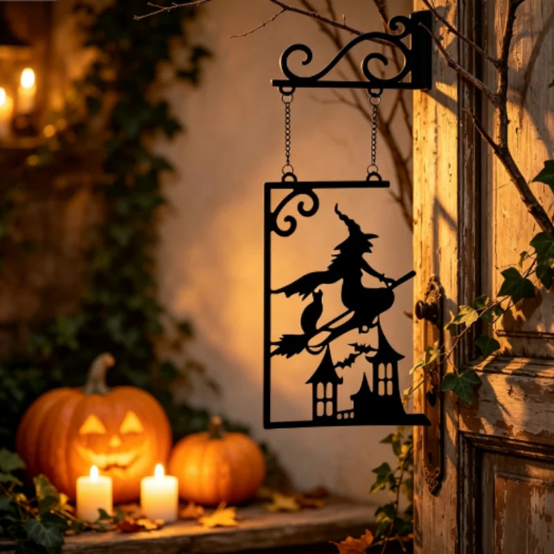 Halloween Silhouette Metal Sign Witch Metal Decoration