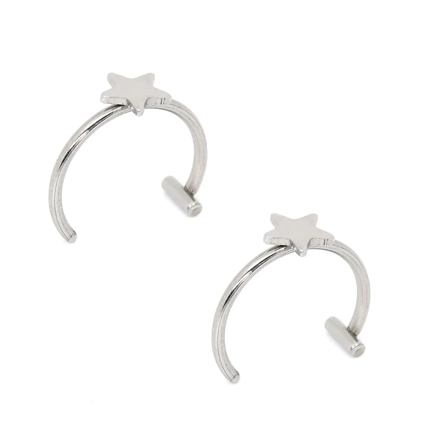 2PCS Trendy 10mm Stainless Steel Punk Clip on Fake Piercing Nose Wrap Lip