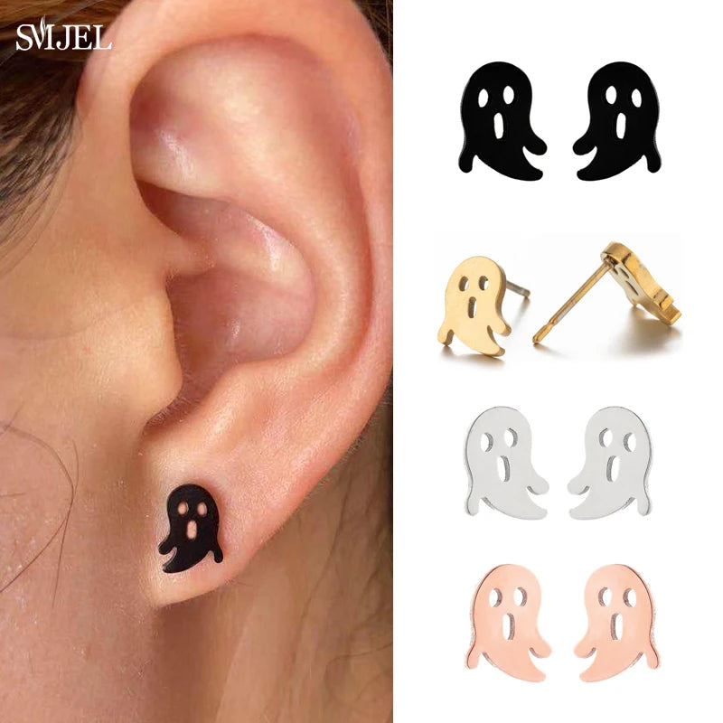 Punk Halloween Earring Black Stainless Steel Ghost