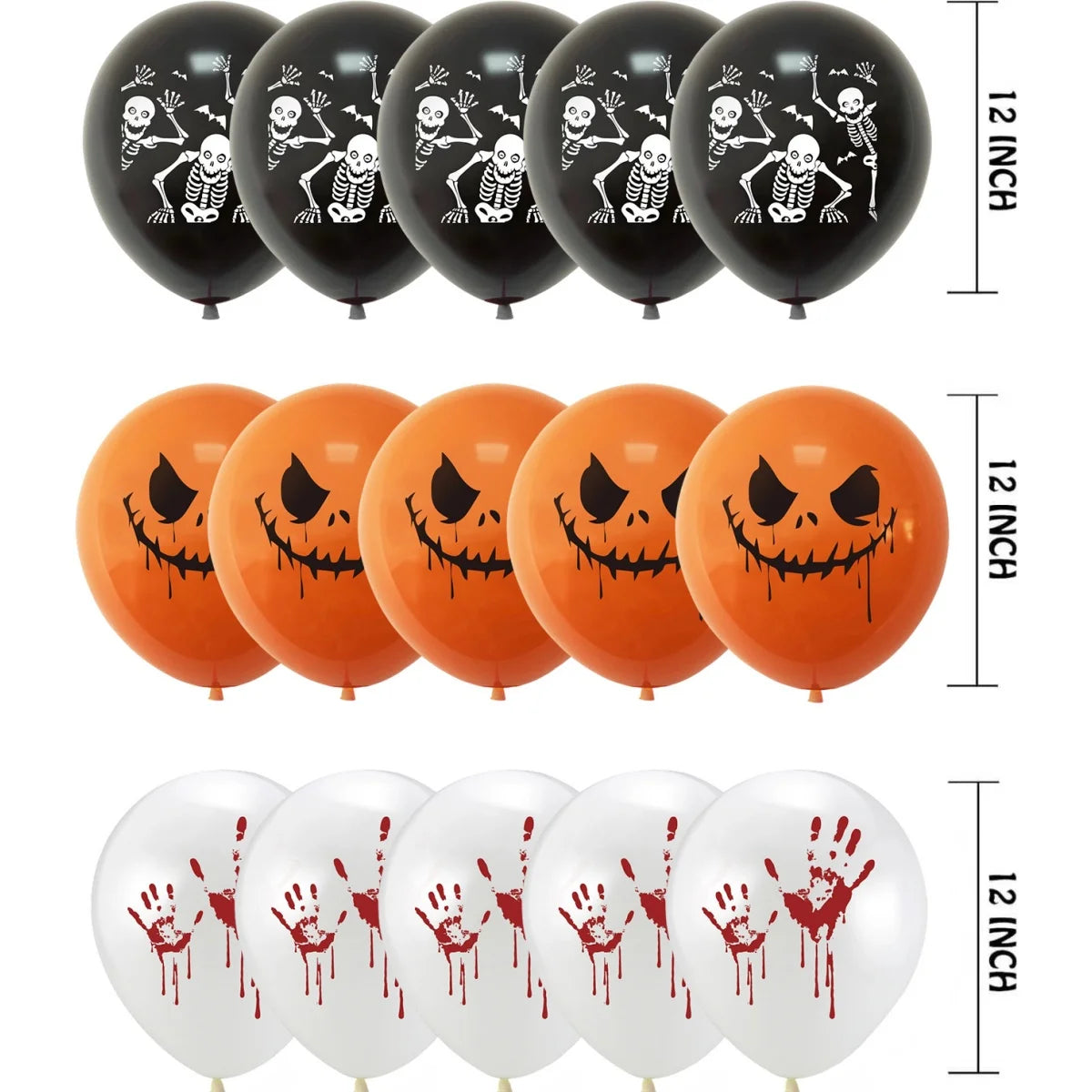 12-30pcs 12 In Latex Balloons 3 Styles Bloody Hand Skull Scary Expression Balloons