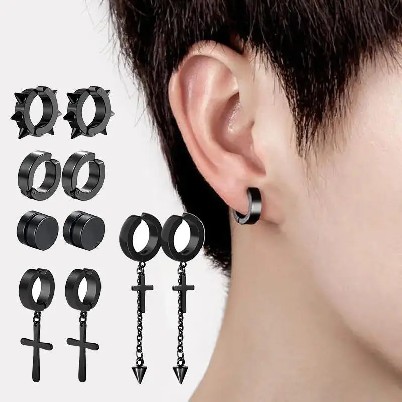 5 pairs fashionable men's punk cross pendants stainless steel magnet