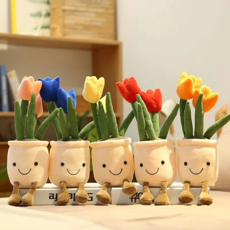 Lifelike Tulip Plant 33CM Plush Soft Stuffed Toys Potted Flower Bookshelf